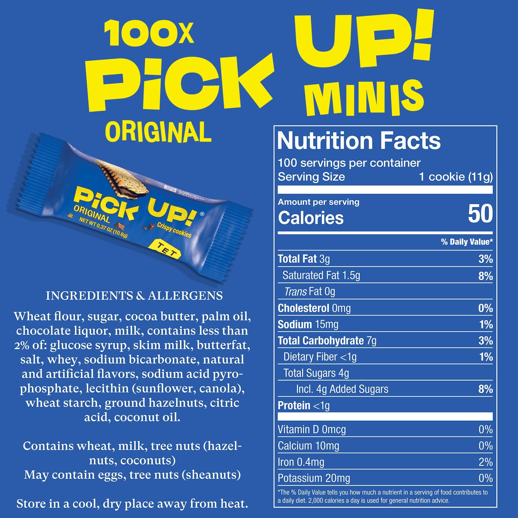 Bahlsen PiCK UP! Minis Original (100 ct Bucket of Individual Cookies) - German chocolate sandwiched between two crisp biscuits - Kosher (0.37 oz