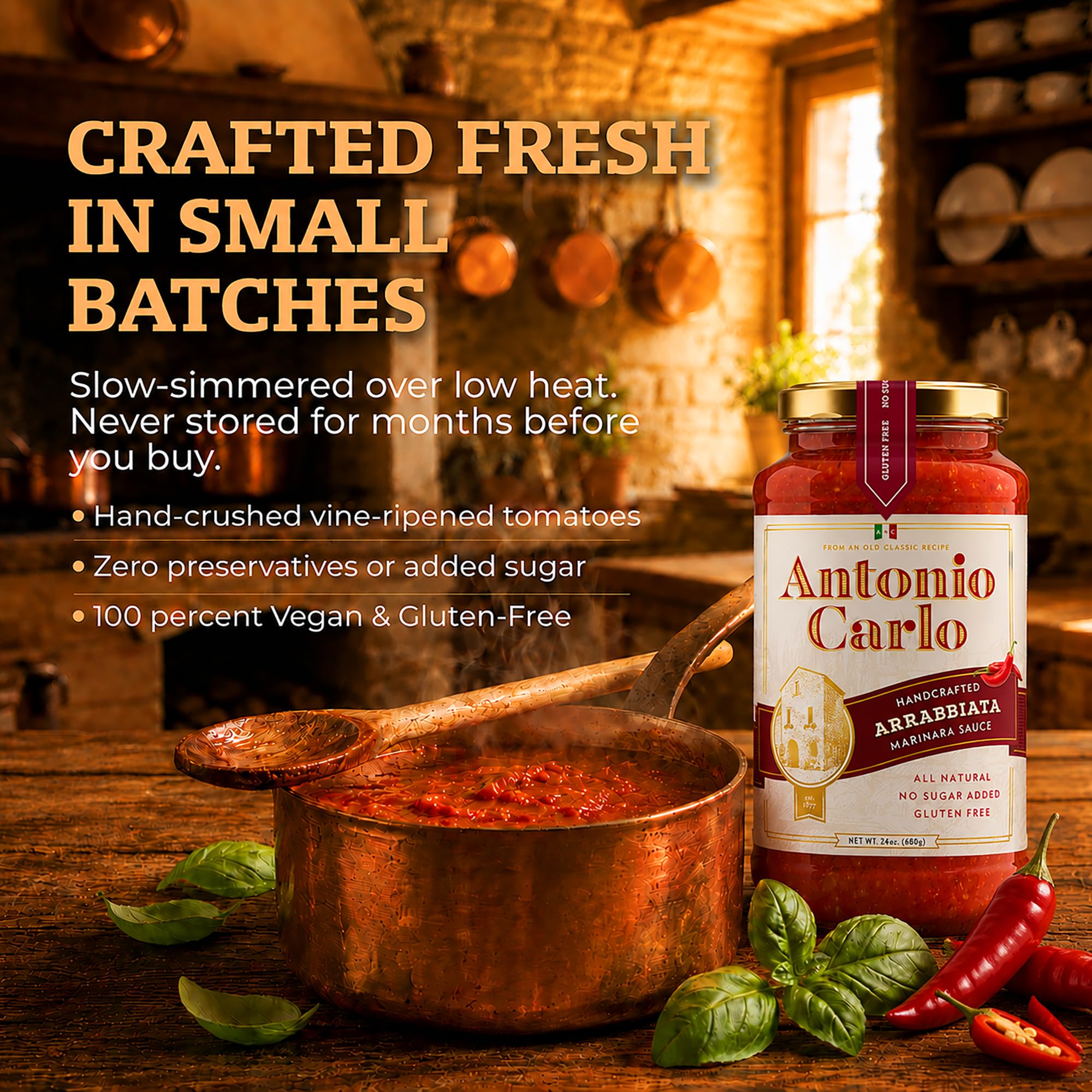 NEW! Antonio Carlo Authentic Italian (3 Generations) Handmade Gourmet Marinara Sauce - FRESH, No Preservatives, Vegan Marinara Spaghetti & Pasta Sauce