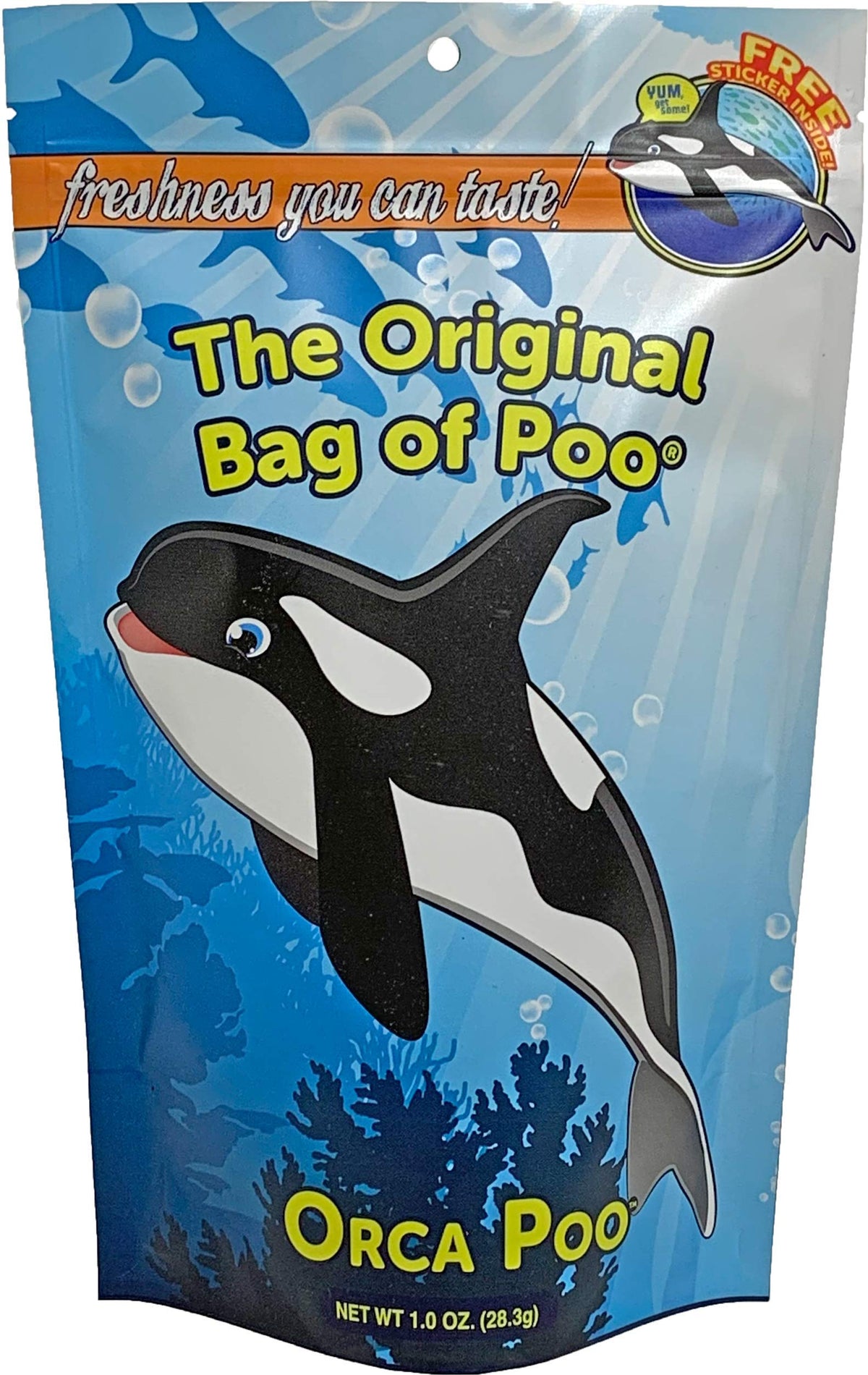 The Original Bag of Poo®, Orca Poo (Vanilla Flavor Cotton Candy) Novelty Poop Gag Gift. Free sticker inside.