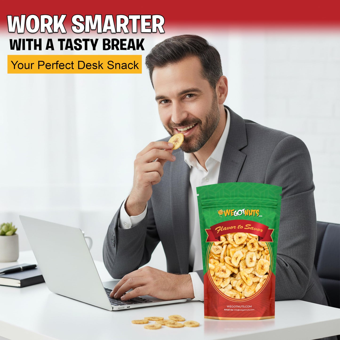 We Got Nuts Premium Dried Banana Chips 64oz (4 Pounds) Fresh, Crispy & Sweetened, Sealed For Freshness - We Got Nuts