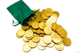 St. Patrick's Day Green Pouch w/ 20 Milk Chocolate Gold Coins - Linen Drawstring Bag - Golden American Half Dollar Coins - St. Paddy's Day Wedding