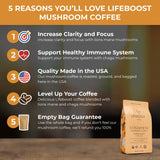 Lifeboost Cognition Focus Coffee for Calm Energy - Lion’s Mane Mushroom Coffee with Chaga - Organic Medium Roast Nootropic Coffee - Low Acid