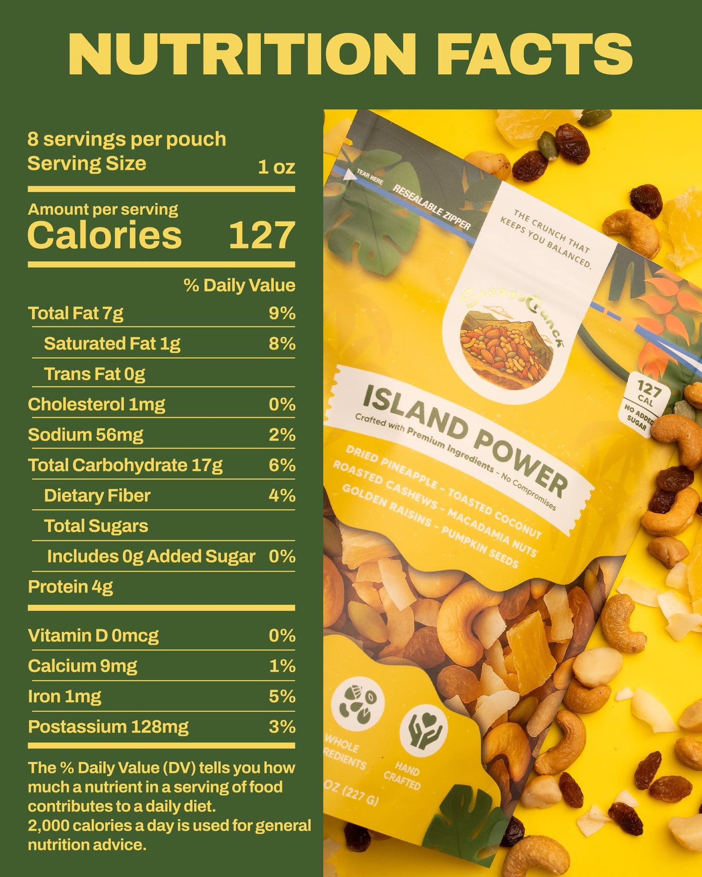 SteadyCrunch Island Power Trail Mix - Gluten Free & Vegan Travel Snacks - Mixed Nuts, Dried Fruit Healthy Snacks for Adults & Kids - Cashew, Macadamia