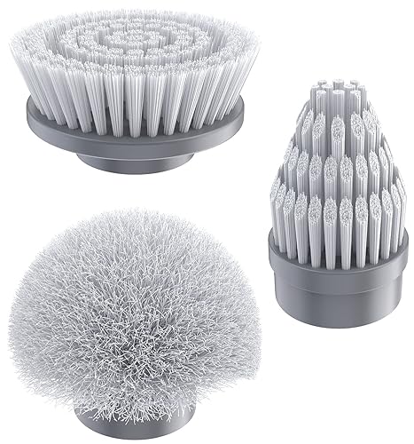 Replacement Brush Heads Set of 3 for GENIANI Electric Spin Scrubber, Scrub Brush for Cleaning Bathroom, Tile, Floor, Tub, and Shower (White)