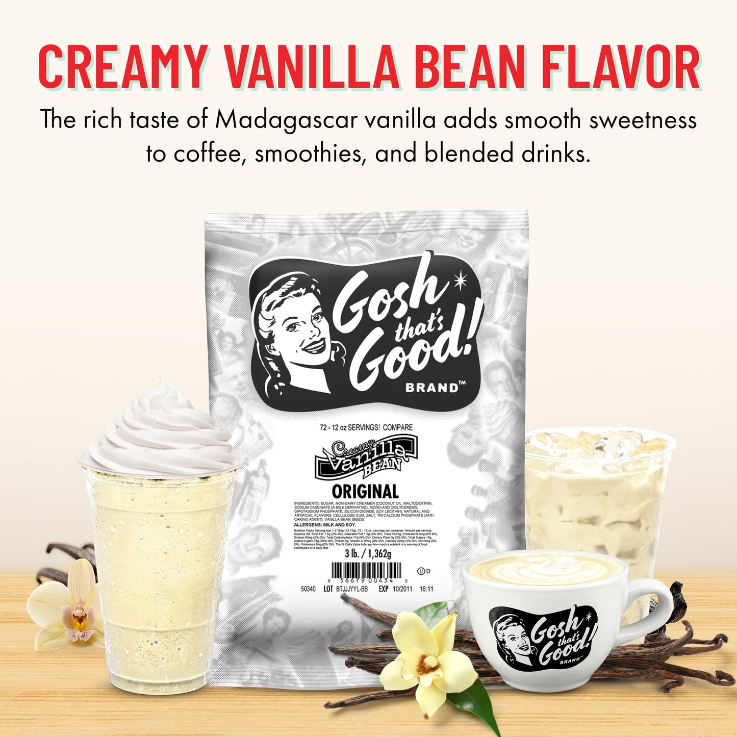 Gosh That’s Good! Creamy Vanilla Bean Flavor - 3 lb - No Syrups, No Preservatives