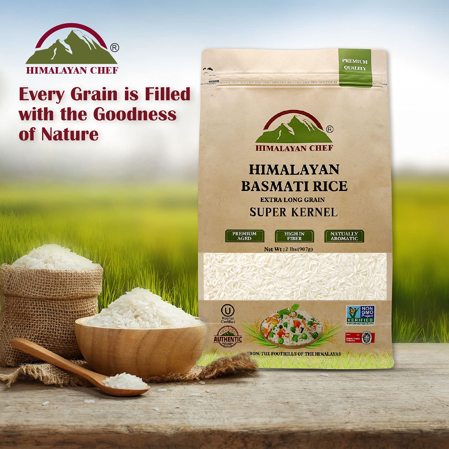Himalayan Chef Basmati Rice,White Extra Long Grain Super Kernel-2lbs