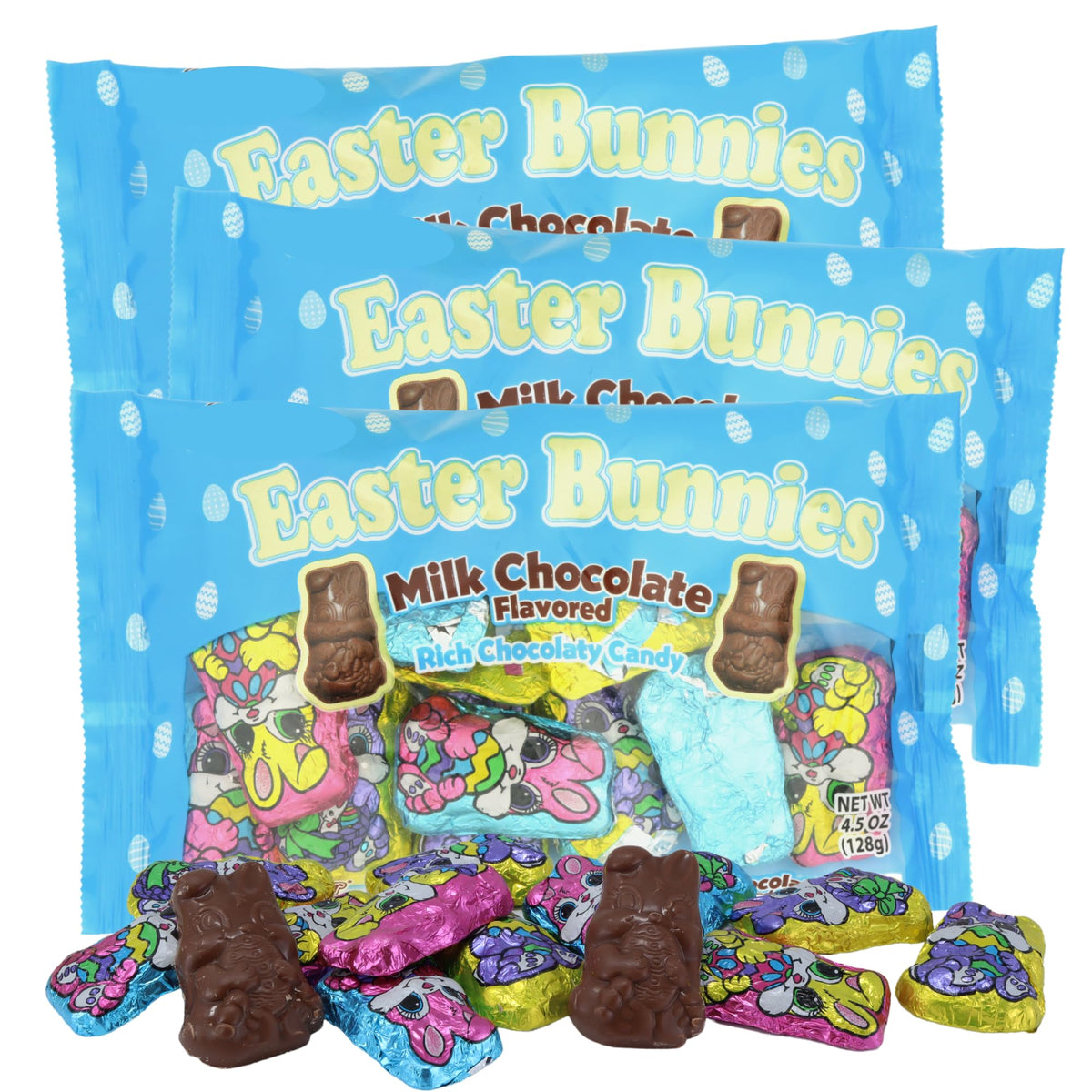 Bulk Mini Chocolatey Bunnies, Individually Foil Wrapped, Easter Basket Stuffers or Egg Fillers, 4.5 Ounces (Pack of 3)