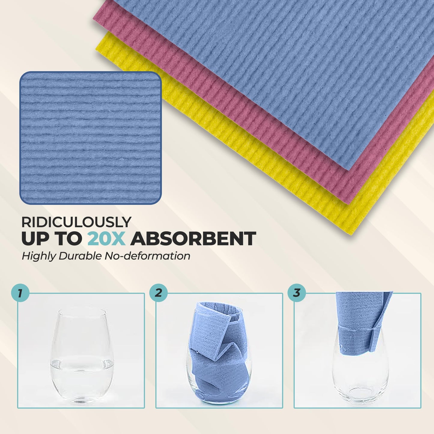 Purely Calm - Swedish Cloth 6 Pack for Kitchen, Eco-Friendly Reusable Dish Towels, Absorbent and Odor-Free Cleaning Cloths for Home