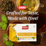 Badia Dandelion & Ginger Tea, 25 Bags - Herbal Detox Blend for Digestive Support and Liver Health