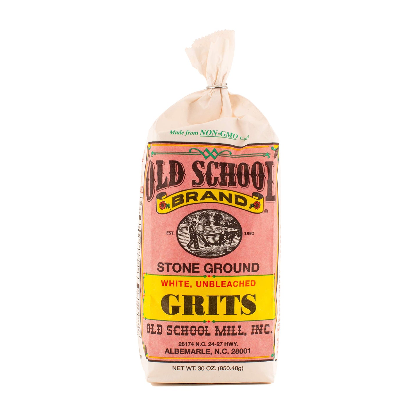 Old School Brand™ Stone Ground White Corn Grits, 30 ounces | Non-GMO, Gluten Free, Medium-Coarse Ground | Made in USA