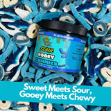 Sour Gooey Gummies, Sour Blue Raspberry Candy, Gummy Candy Mix, Ooze Sticky Gummies, Liquid Chewy Sweet Treat Resealable Container