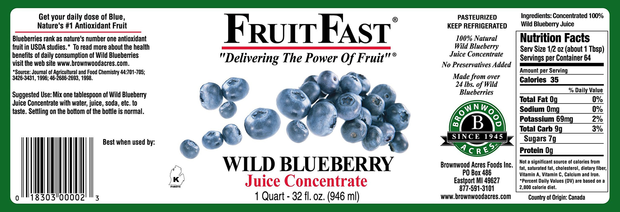 Wild Blueberry Juice Concentrate by FruitFast - (32 FL OZ) Unsweetened, 65 Brix Pure Concentrated Blueberry Juice - 100% Dark Wild Blueberry Extract