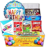 Birthday Gift Basket Candy variety pack with a Happy Birthday Balloon Care Package w/snacks and greeting card, for boy, girl, teenage, adults, best