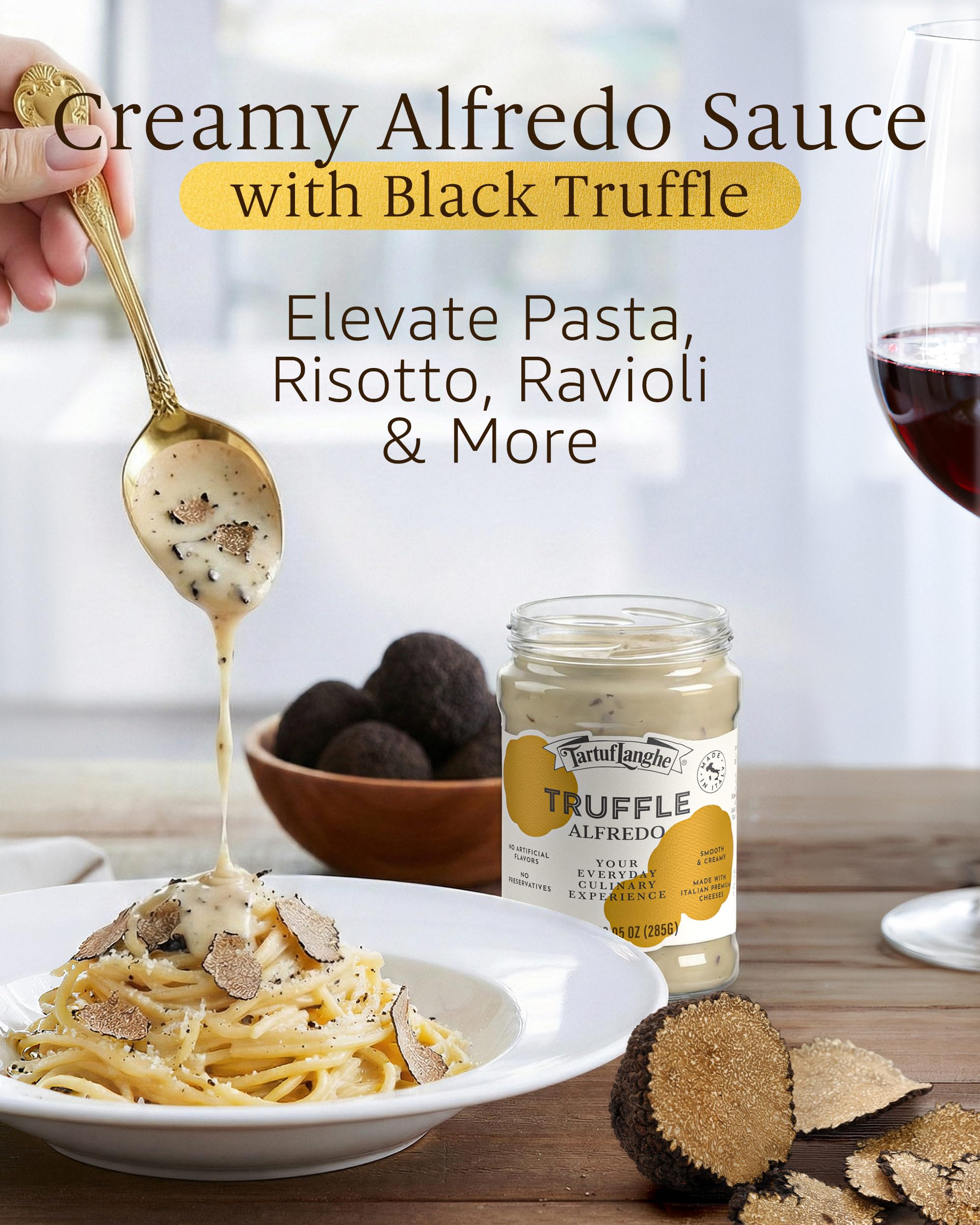 TartufLanghe Black Truffle Alfredo Sauce - Creamy Pasta Sauce with Parmigiano Reggiano, Pecorino Romano DOP Cheese, and Summer Black Truffle