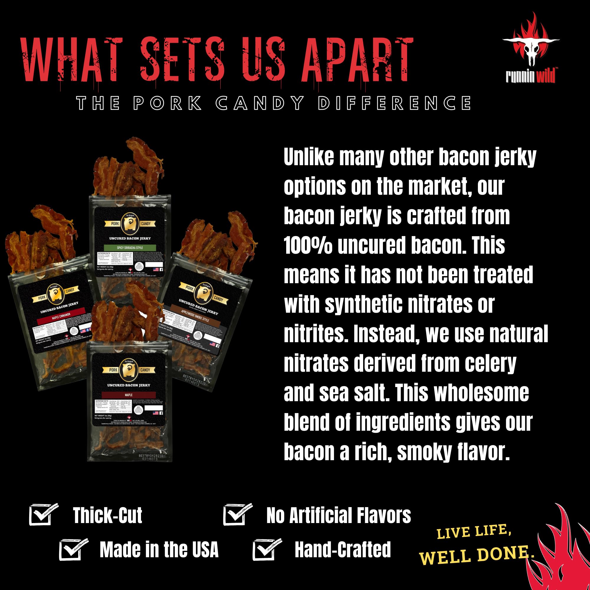 Delicious Maple Bacon Jerky - Made from 100% Real Uncured Bacon - Thick-Cut, Sweet & Savory Candied Bacon Strips - Irresistibly Flavorful Snack - 4oz