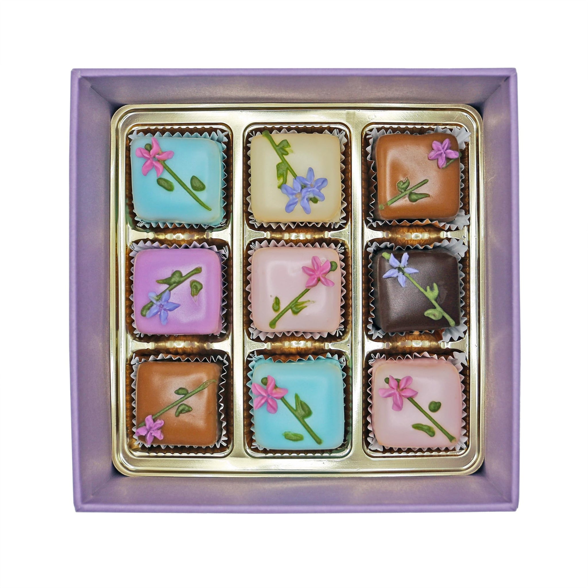 Bon Vivant New York: “Box of 9 Assorted Petit Four Demitasse,” Luxury Petits Fours with Fondant, Marzipan, Buttercream, 8.2oz