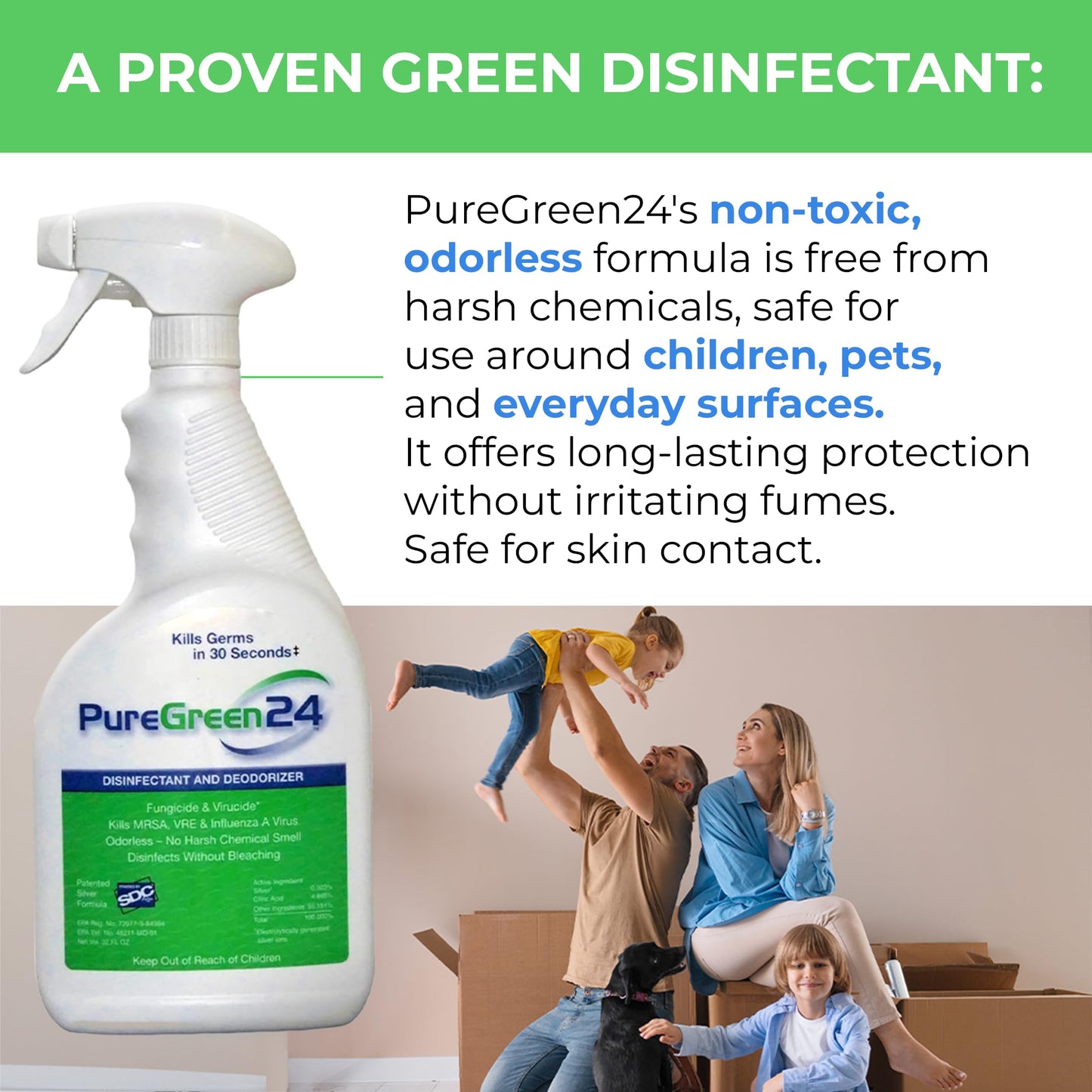 PureGreen24 Institutional pack Safe & Effective Disinfectant. Kills Deadly Germs including RSV Norovirus MRSA Staph Infuenza A Contains no toxic