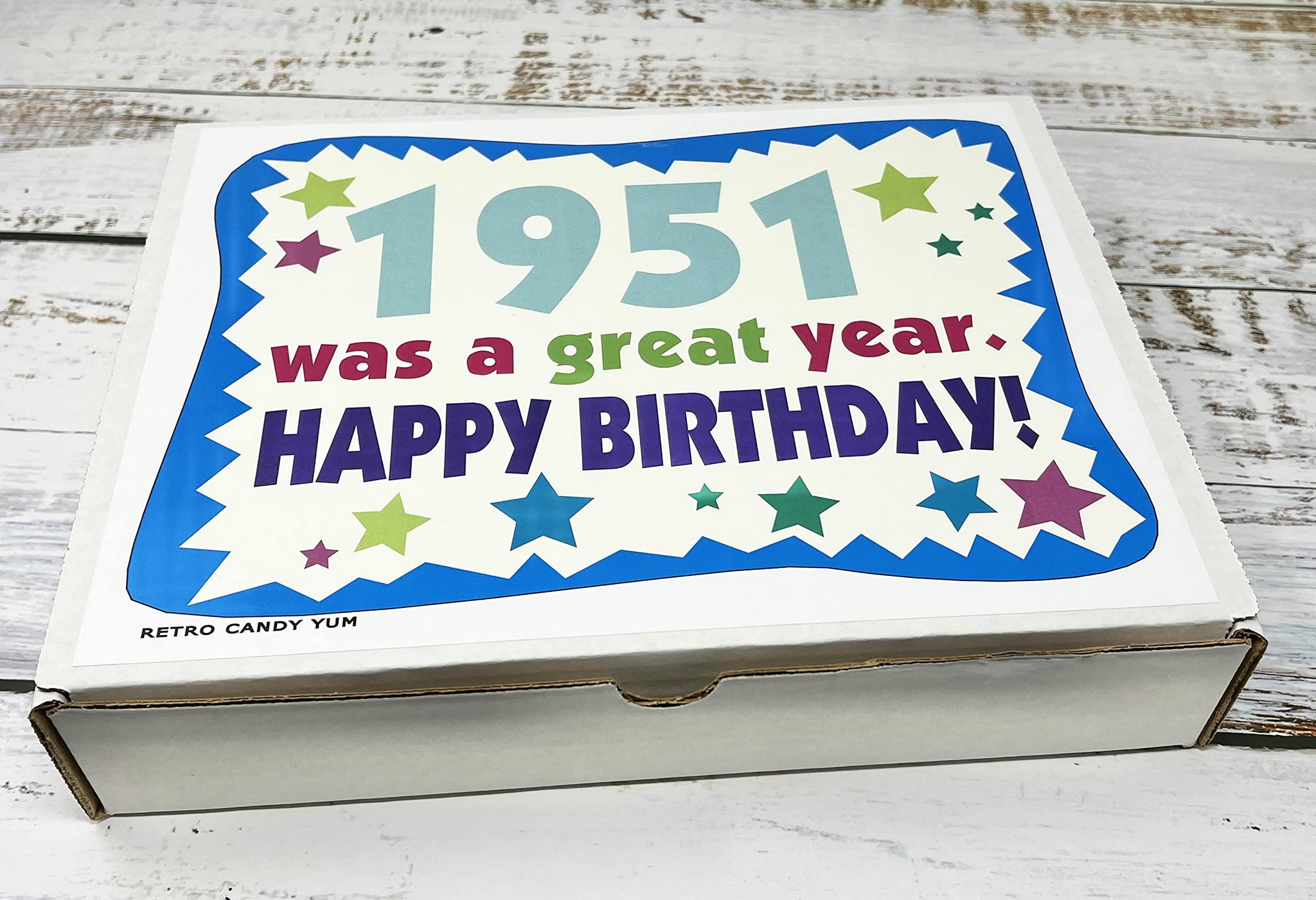 RETRO CANDY YUM ~ 1951 75th Birthday Gift Box of Nostalgic Retro Candy Mix from Childhood for 75 Year Old Man or Woman Born 1951