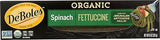 DeBoles Organic Spinach Flavor Pasta, Fettuccine, 8 Ounce