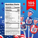 Patriotic Candy - 6 Pound Bulk Pack - 105 Count - 4th of July Lollipops - Red White and Blue Candy - Cherry, Vanilla, Blue Raspberry - Gum Filled Pops