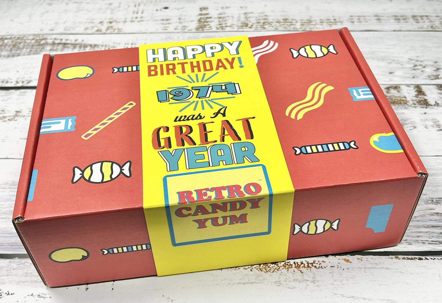 RETRO CANDY YUM ~ 1974 52nd Birthday Gift Box of Nostalgic Candy from Childhood for 52 Year Old Man or Woman Born 1974 Jr