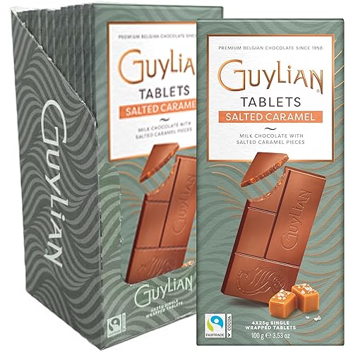 Premium Milk Chocolate Salted Caramel Bar by GuyLian, 3.53oz Belgian Gourmet Chocolate Tablet, Sweet & Savory Treat for Women and Men, (12 bars)