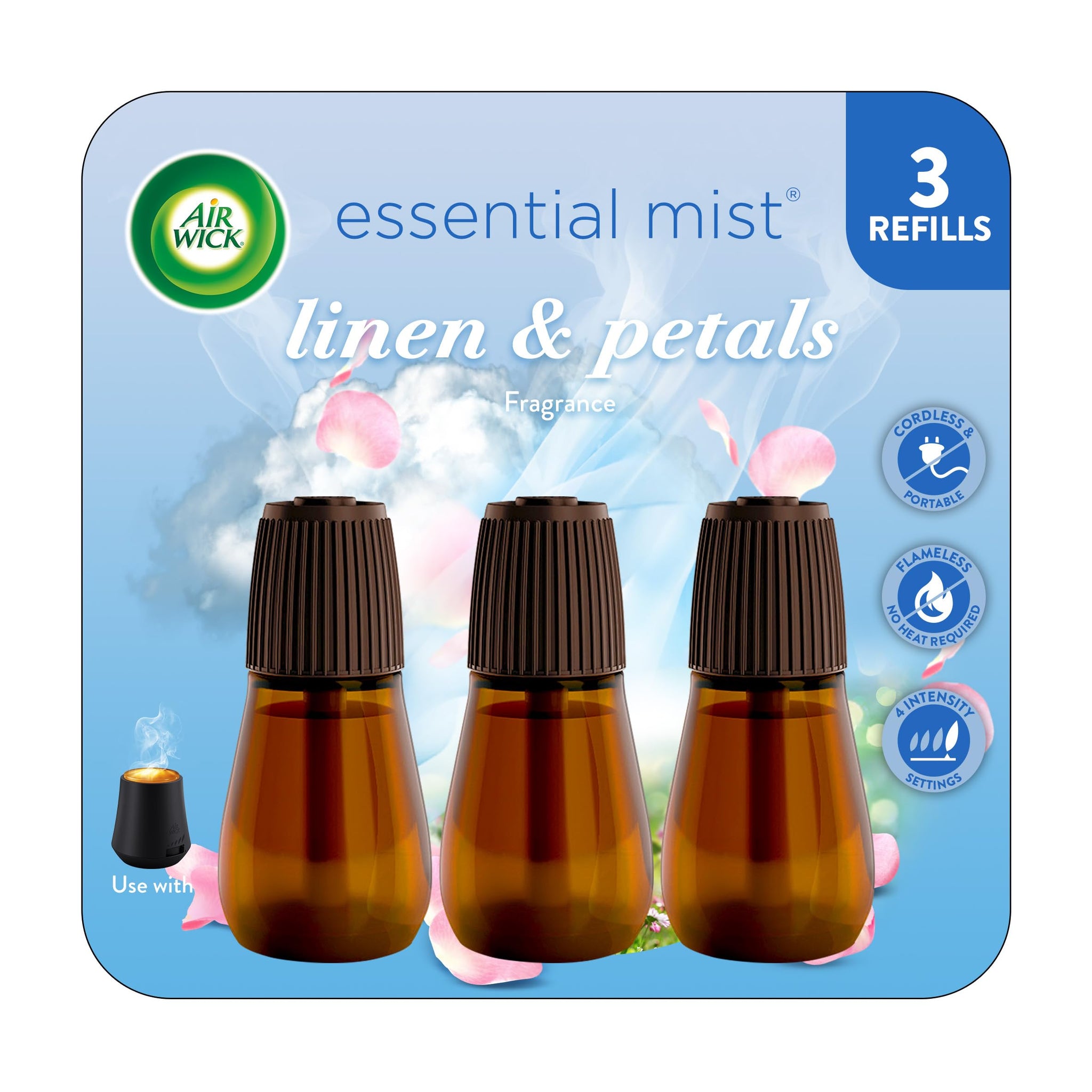 Air Wick Essential Mist Refill, 3ct, Linen & Petals, Air Freshener, Essential Oils