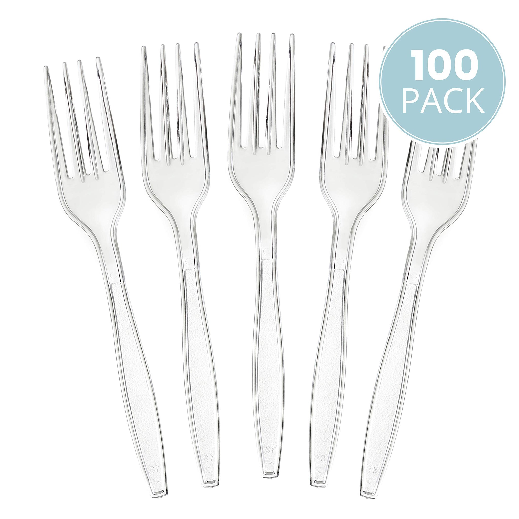 Plasticpro Disposable Clear Plastic Forks Heavyweight Utensils Pack of 100 Count