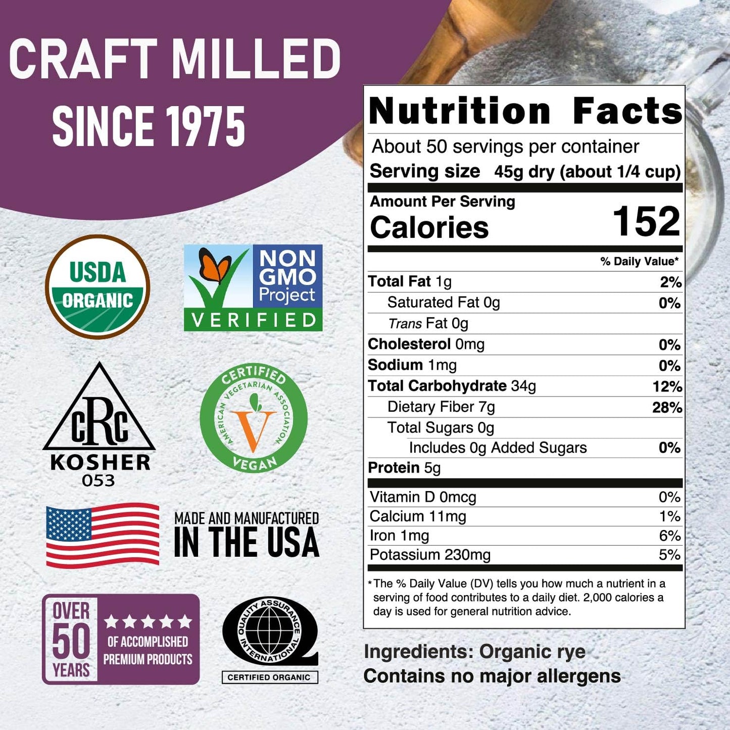 Great River Milling Organic Whole Grain Rye Berries | High-Fiber, Nutrient-Rich Ancient Grain | Non-GMO, Kosher | Ideal for Baking, Sourdough, Salads