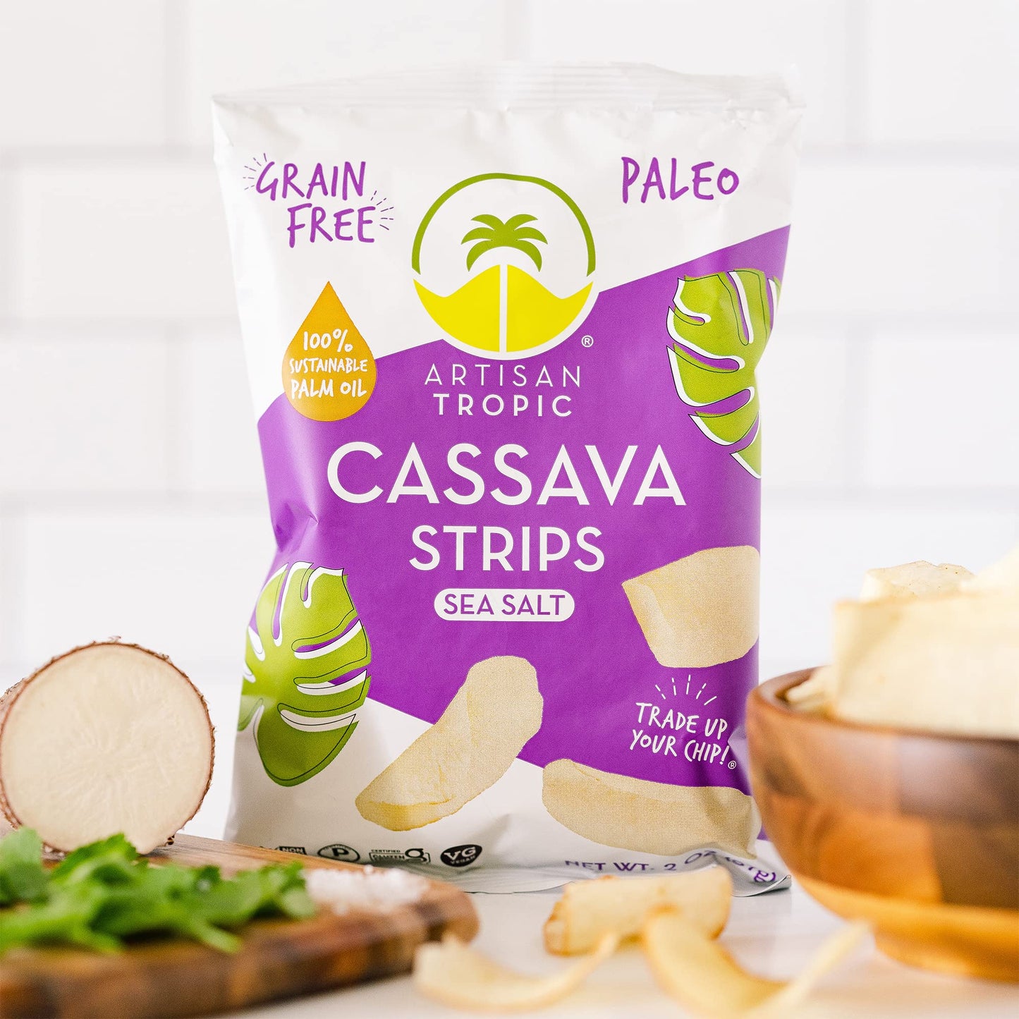 ARTISAN TROPIC Cassava Strips Sea Salt - 8 Pack, 2oz - Vegan, Paleo, Gluten Free Chips - Non-GMO Healthy Snack Potato Chip Alternative for Lunches