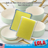 LOLA Microfiber & Nylon Net Sponges, 4 Pack, 2 Dual Sided Non Scratch Sponge Pads & 2 w/Microfiber Cloth One Side and Netting on the Other Side