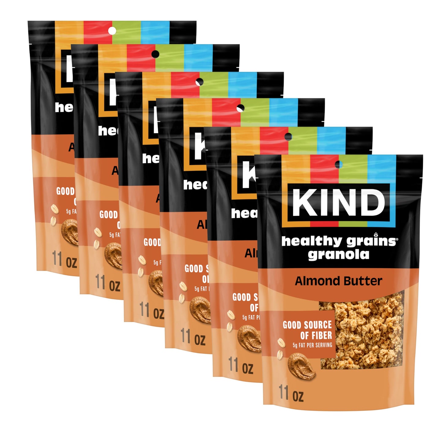 Kind Healthy Grains Granola, Almond Butter Clusters, Gluten Free, Healthy Snack Mix, 10g Protein, 11oz, 6 Count