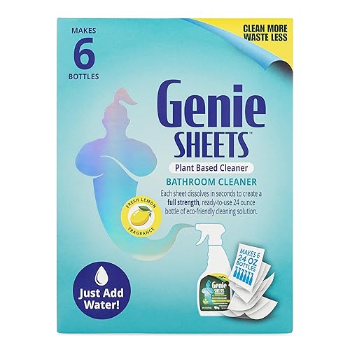 Genie Sheets Bathroom Cleaner | Concentrate Makes 6 24oz Refills | Professional-Strength | Just Add Water | Sustainable Eco-Friendly Plant-Based