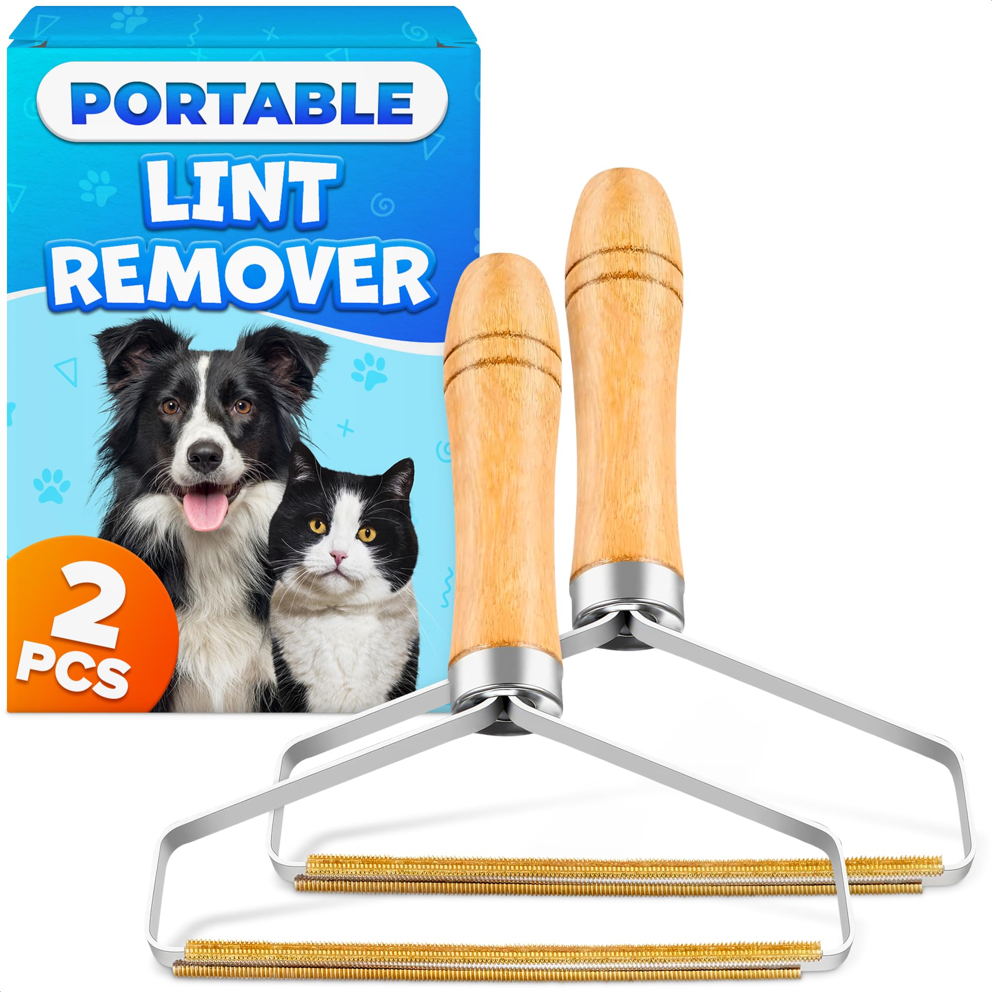 Pet Hair Removers 2 Pack Reusable Metal Lint Remover Tool - Durable Pet Hair Remover Tool with Wooden Handle | Portable Fabric Shaver Fuzz Cleaner
