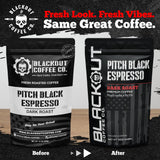 Blackout Coffee Pitch Black Espresso Ground Coffee - Extra Dark Roast, European-Style, Bold & Aromatic - Freshly Roasted 12oz Bag.