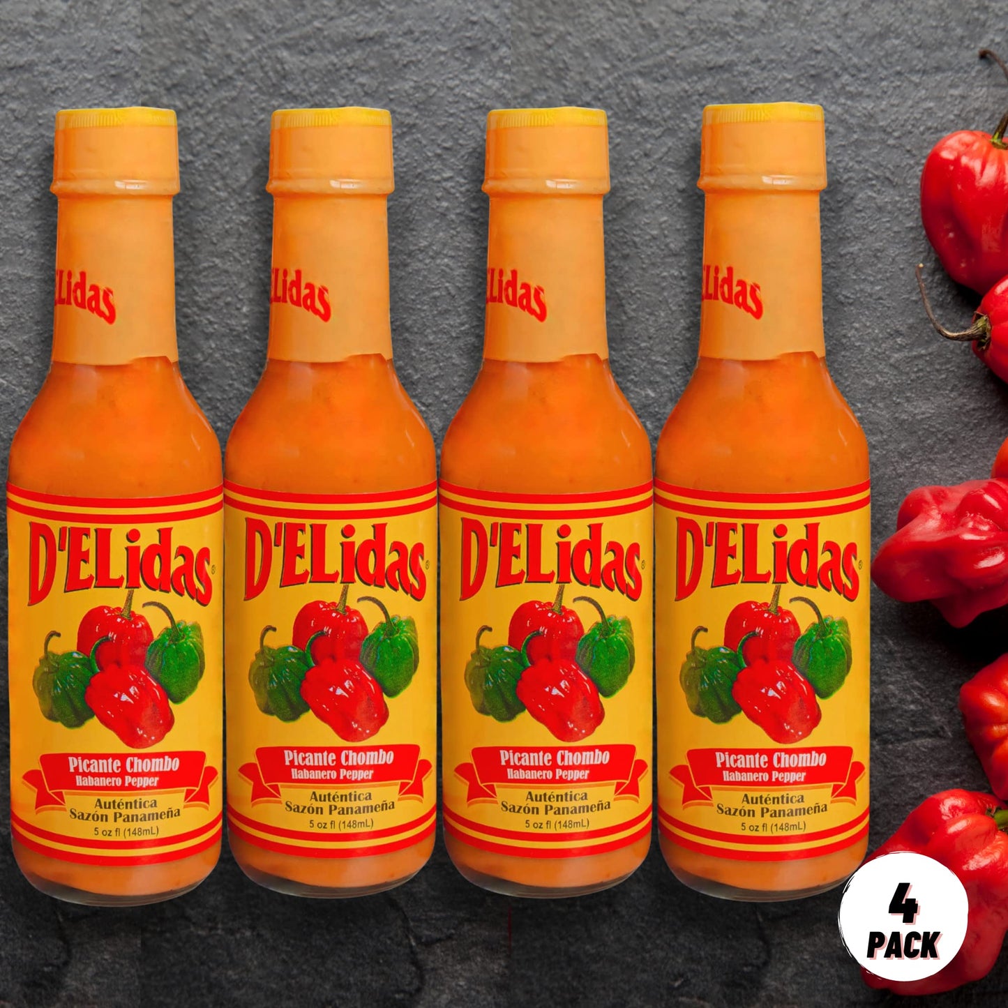 D'ELidas Habanero Hot Sauce, Natural Habanero Pepper Hot Sauce, Chombo Picante Sauce #1 in Panama, Non-GMO, Keto Friendly Food Habanero Sauce, 5 Fl Oz