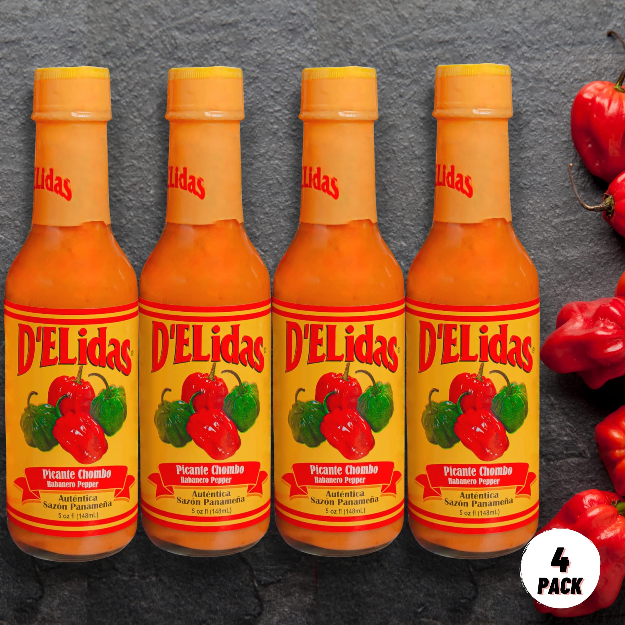 D'ELidas Habanero Hot Sauce, Natural Habanero Pepper Hot Sauce, Chombo Picante Sauce #1 in Panama, Non-GMO, Keto Friendly Food Habanero Sauce, 5 Fl Oz