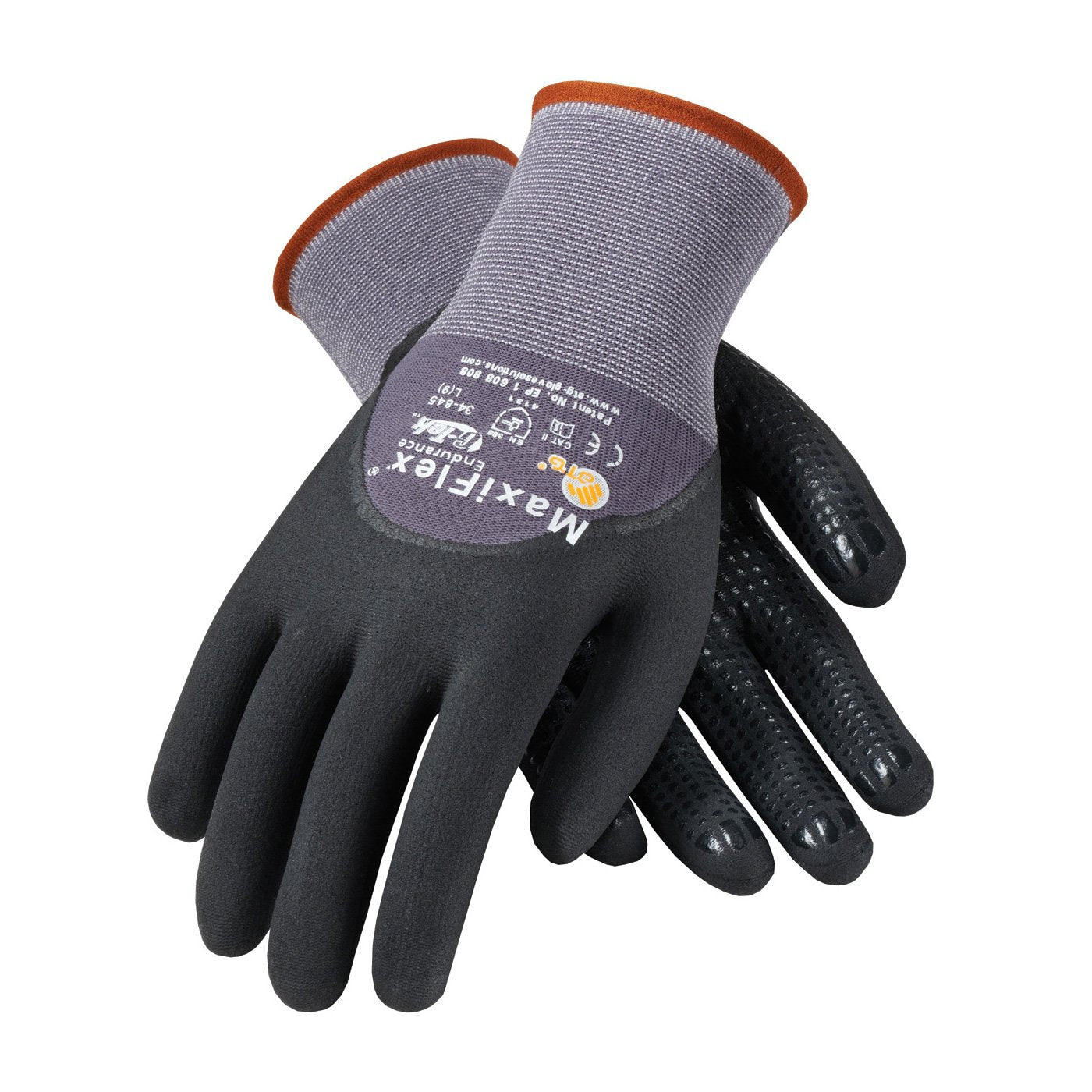 ATG 34-845/XXS Maxiflex Endurance, 15G Gry Nylon, Blk. 3/4 Microfoam Nitrile Dot Coat Gray