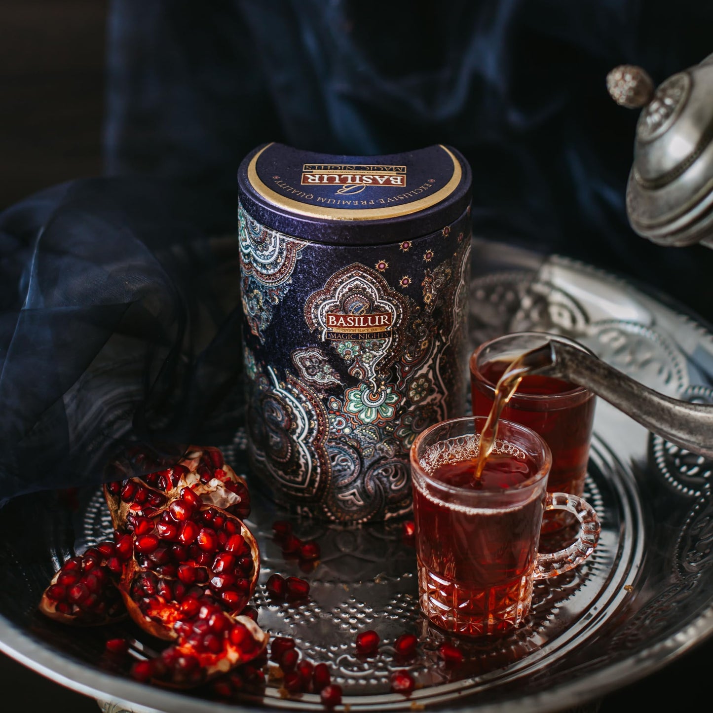 Basilur Magic Nights Oriental Collection - 100% Pure Ceylon Black Tea with Fruit & Herb Infusion, 100g Loose Leaf in Luxurious Tin Caddy, Freshly