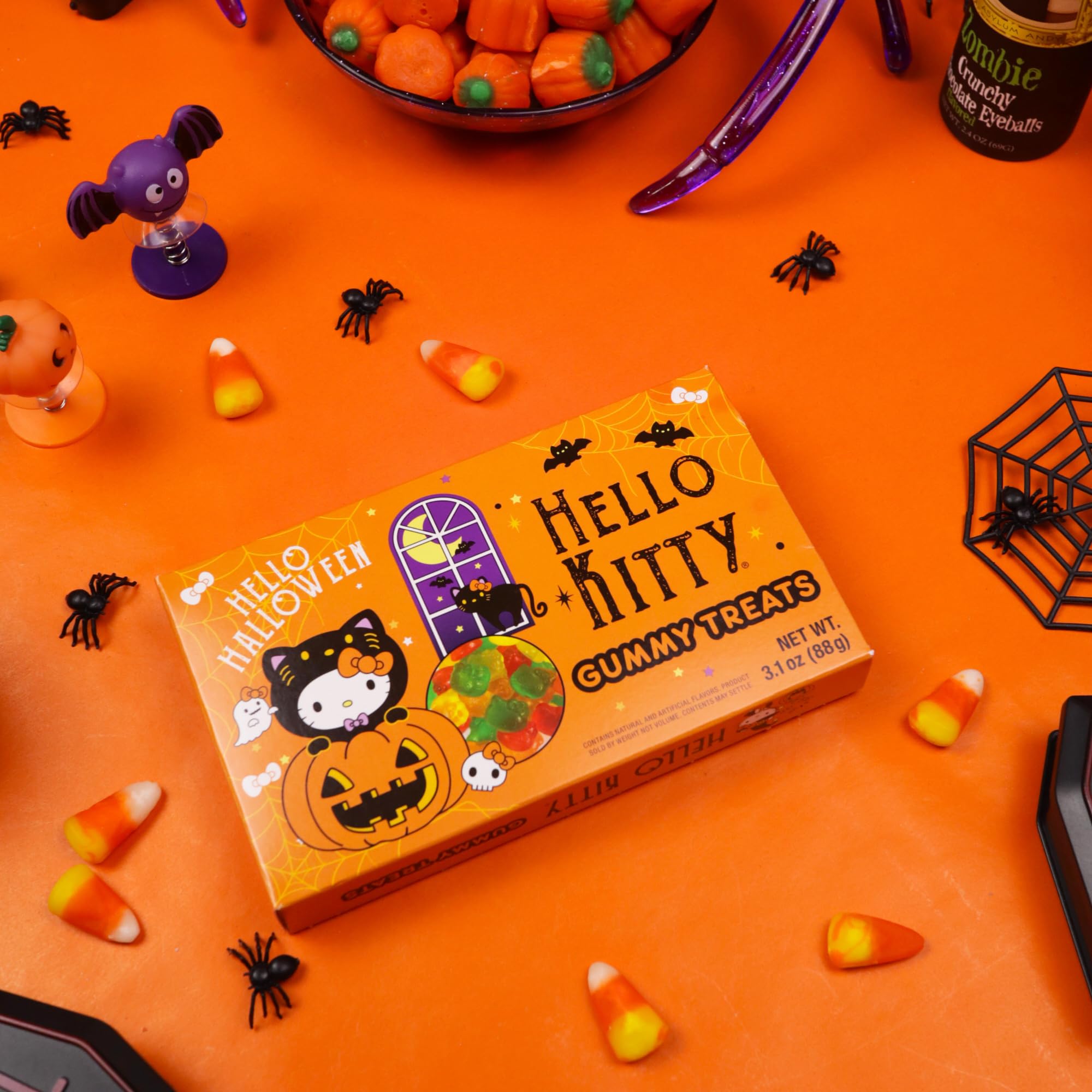 Halloween Hello Kitty Gummies, Theatre Box Candy, Festive Movie Night Snacks, Assorted Fruit Flavors, 3.1 Ounces (Pack of 3)