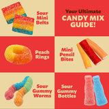 Gummy Candy Mix | 2-Pound Bag | Peach Rings, Pencil Bites, Neon Worms, Bottles, Belts | Sweet & Sour Gummies for Candy Buffets, Snacking, and Gifting