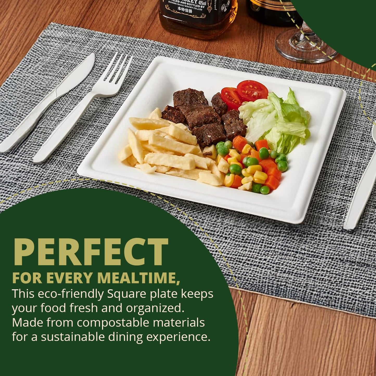 100% Compostable 6" Square Paper Plates [50-Pack] - BPI Certified & ASTM compliant - [6 Inch] Heavy Duty, Eco-Friendly, Biodegradable Bagasse Dinner