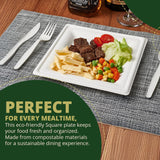 100% Compostable 6" Square Paper Plates [50-Pack] - BPI Certified & ASTM compliant - [6 Inch] Heavy Duty, Eco-Friendly, Biodegradable Bagasse Dinner