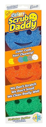 Scrub Daddy Colors Kitchen Sponges - Scratch-Free Dishwashing Sponges & Sponge for Kitchen Sink, Bathroom & Household Cleaning - BPA-Free Polymer Foam