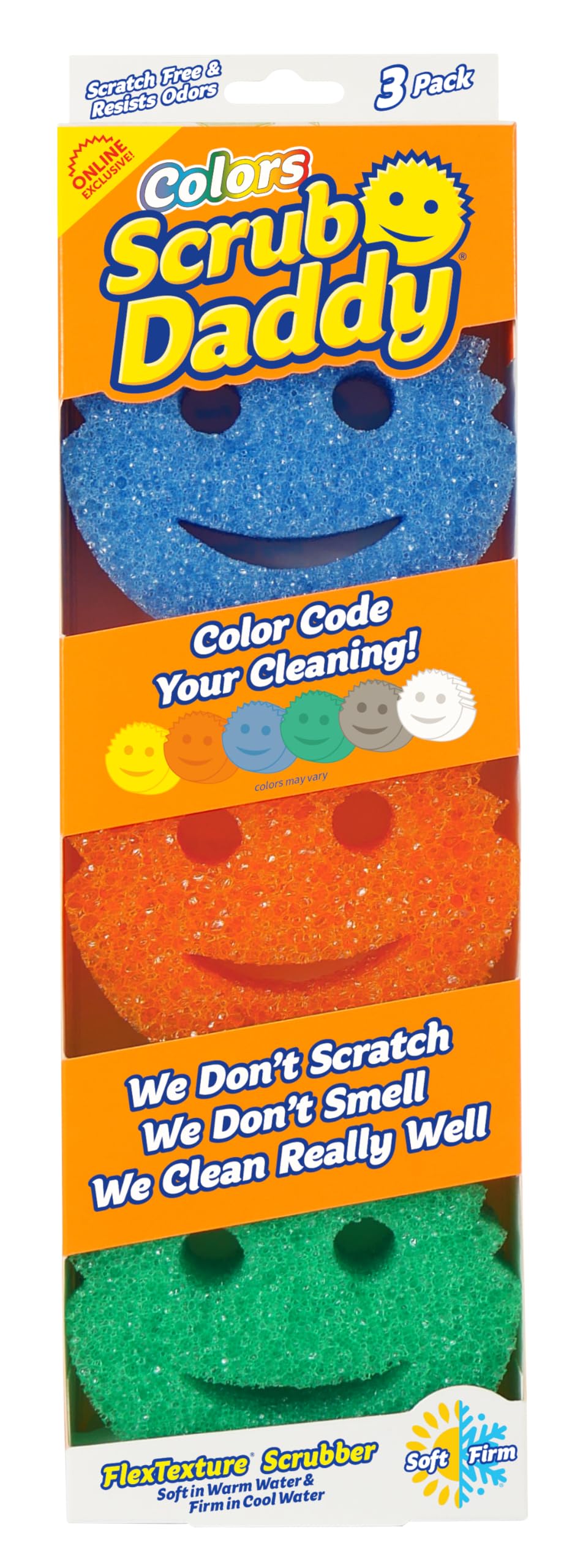 Scrub Daddy Colors Kitchen Sponges - Scratch-Free Dishwashing Sponges & Sponge for Kitchen Sink, Bathroom & Household Cleaning - BPA-Free Polymer Foam