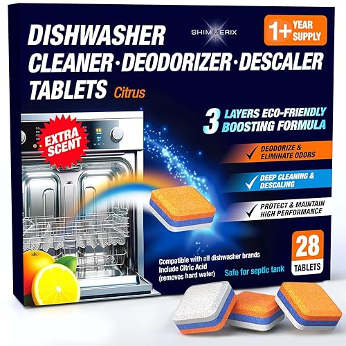 Dishwasher Cleaner Deodorizer Descaler Tablets - 28 Tabs - 1 Plus Year Supply - Extra Scented Deep Cleaning Sanitizer Pods - Remove Hard Water