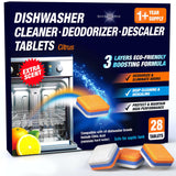 Dishwasher Cleaner Deodorizer Descaler Tablets - 28 Tabs - 1 Plus Year Supply - Extra Scented Deep Cleaning Sanitizer Pods - Remove Hard Water