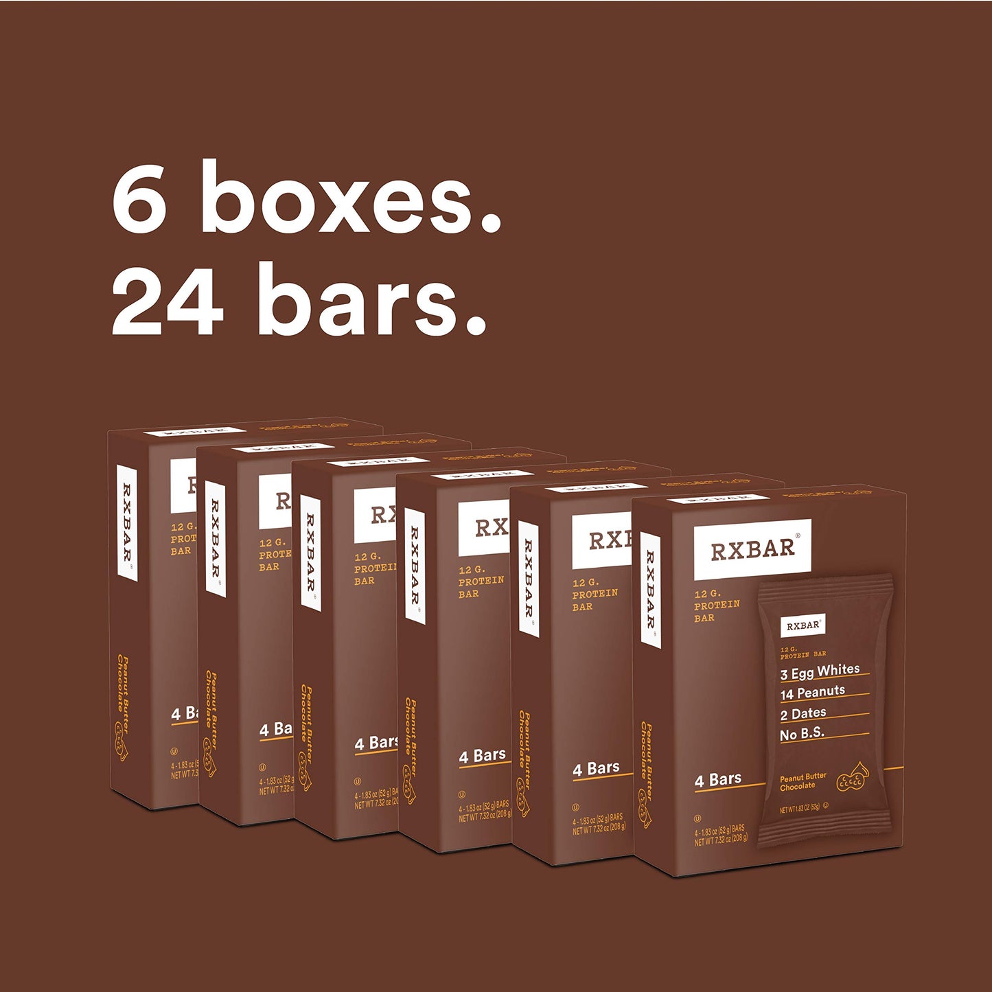 RXBAR Whole Food Protein Bar, Peanut Butter Chocolate (6 Boxes, 24 Bars)