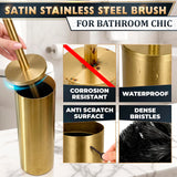 Gold Toilet Brush and Holder Set - Free-Standing Stainless Steel Gold Toilet Bowl Brush and Holder with Replaceable Head, Removable Inner Bowl