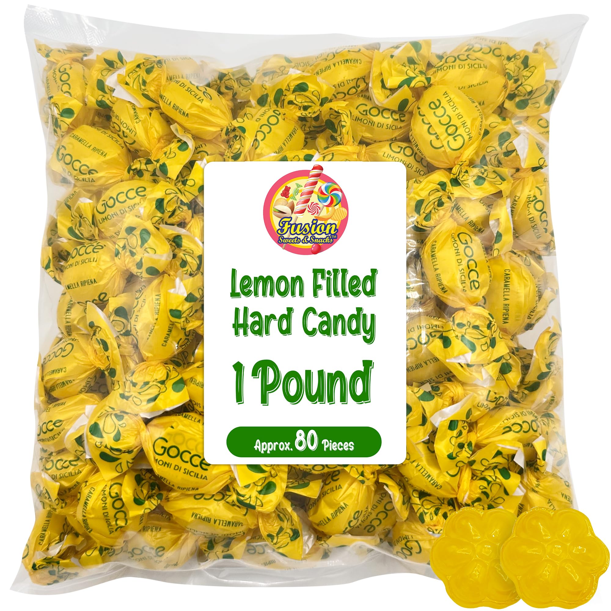 Italian Lemon Drops Hard Candy - 1 Pound Bag - Classic Lemon Candy Individually Wrapped - Limoni Treats from Italy - Old Fashioned Citrus Delight